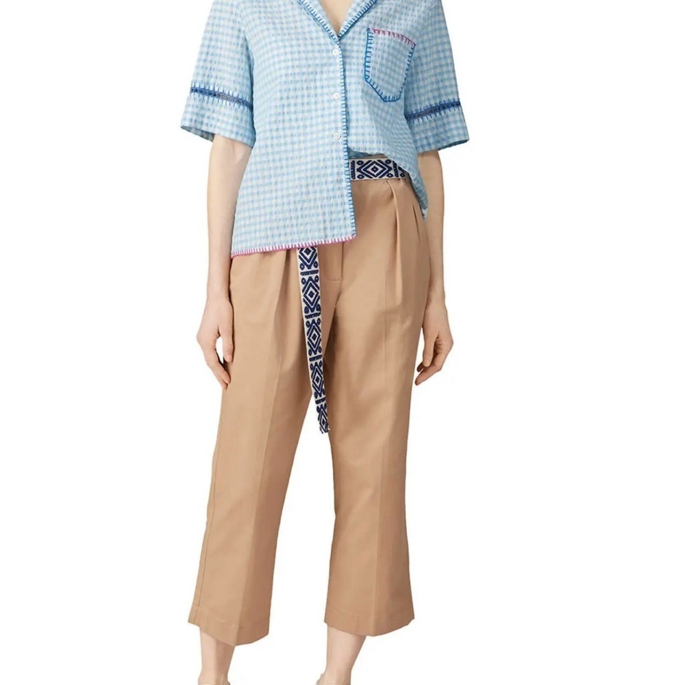 Mira Mikati Boho Khaki Pleaded Cropped Cotton Pants Size EU 36 (2/4) Coastal